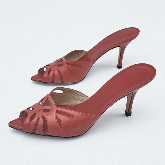 Gucci Pink Leather Peep Toe Mules | Stiletto Heels | Size 38 - Picture 9 of 9